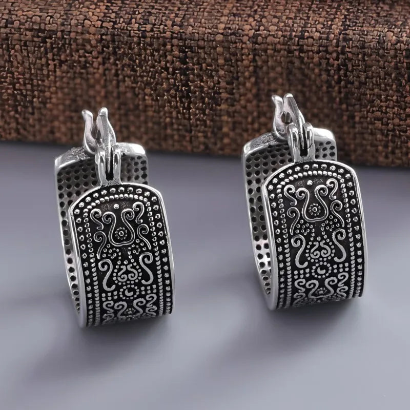 925 Sterling Silver Textured Flower Earrings – Gothic Vintage Sterling Silver Earrings Qme