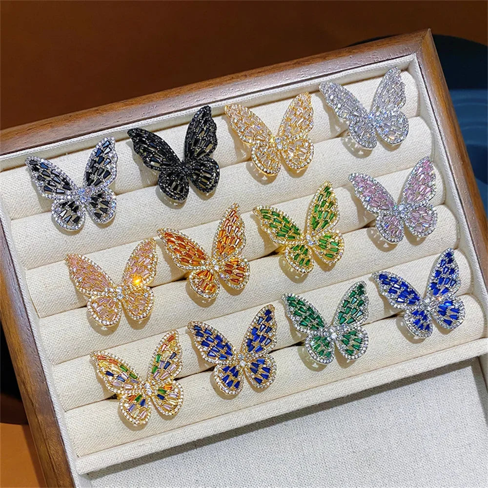 Colorful Butterfly Zircon Adjustable Ring – 12 Gem Colors Statement Ring Qme