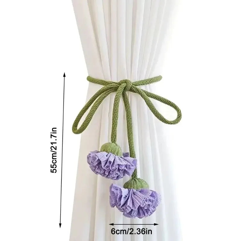 Flower Shape Curtain Tiebacks | Elastic Band Buckles, 3 Colors Curtain Tieback Qme