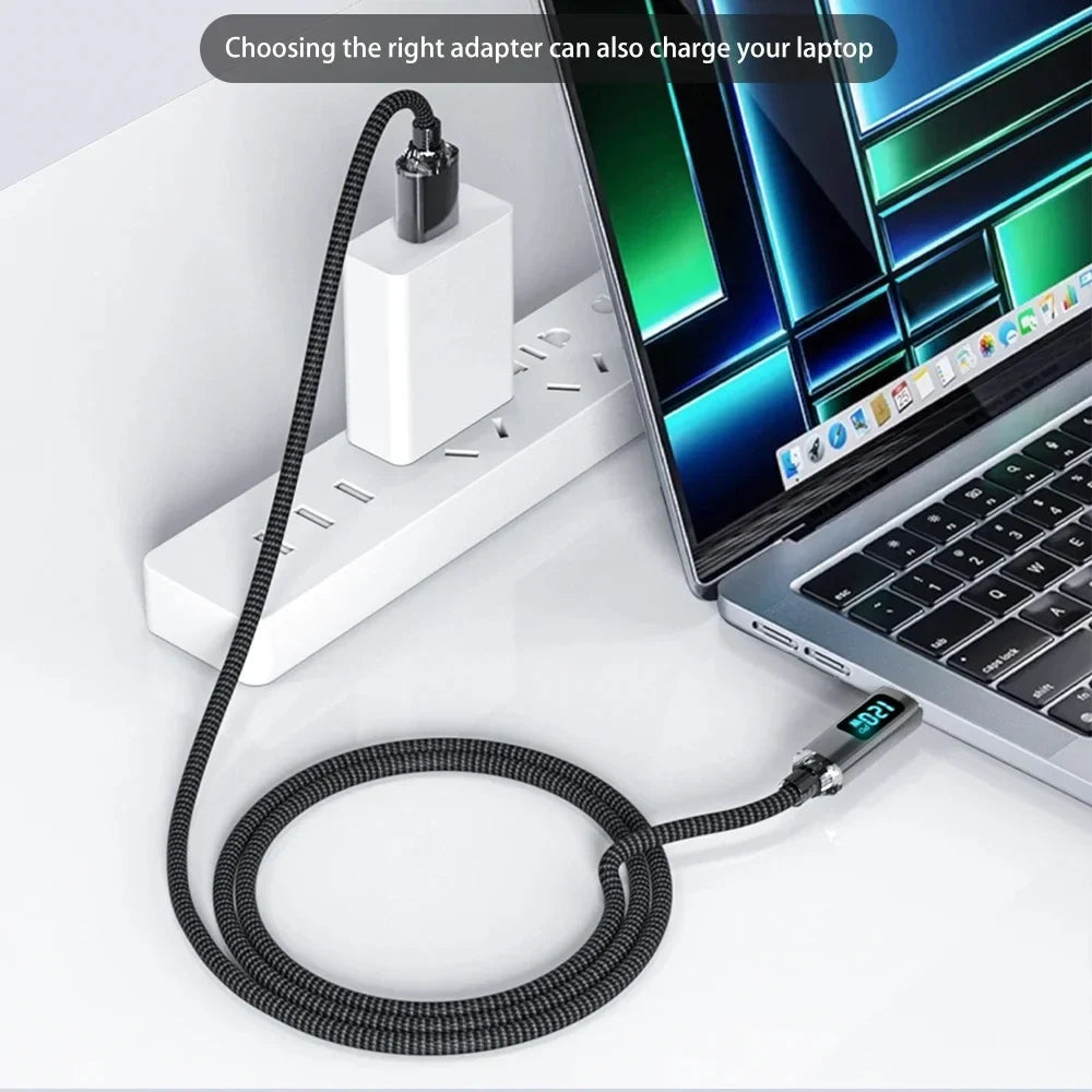 120W USB-C Fast Charging Cable | Nylon Braided & Digital Display USB-C Charging Cable Qme