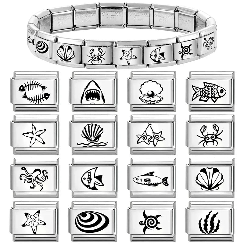 Jellyfish Turtle Laser Engraved Italian Charm Links | 32 Colors Italian Charm Links Qme