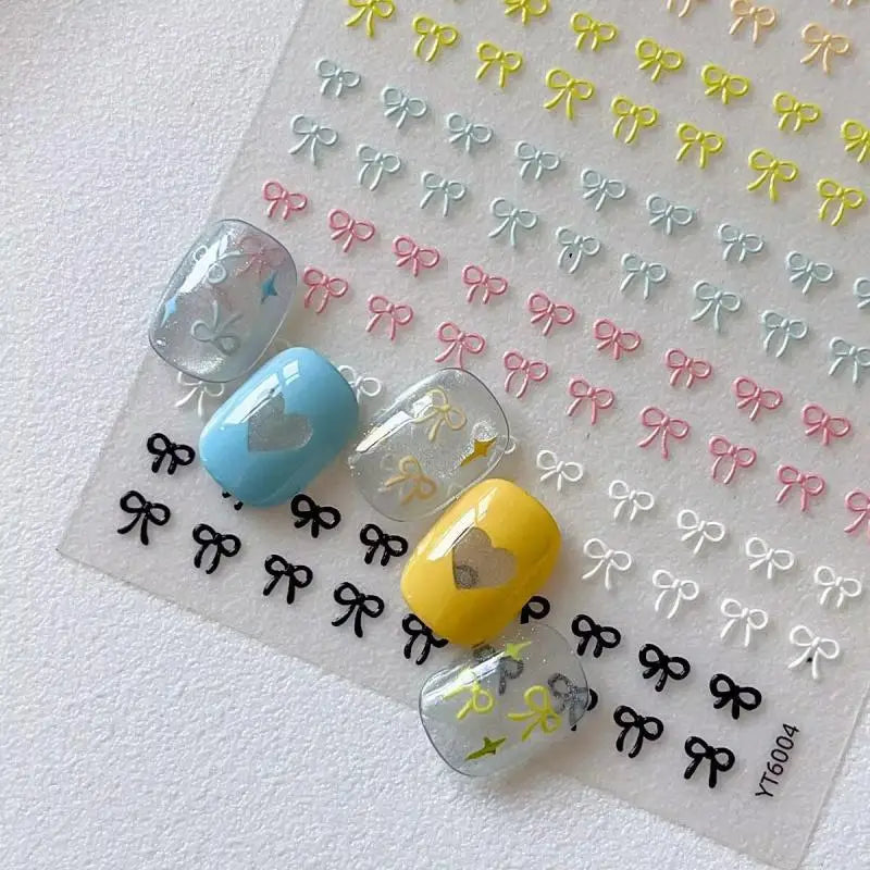 Cute Bow Nail Art Stickers – Mixed Color Bowknot Decals Sheet Nail Art Stickers Qst
