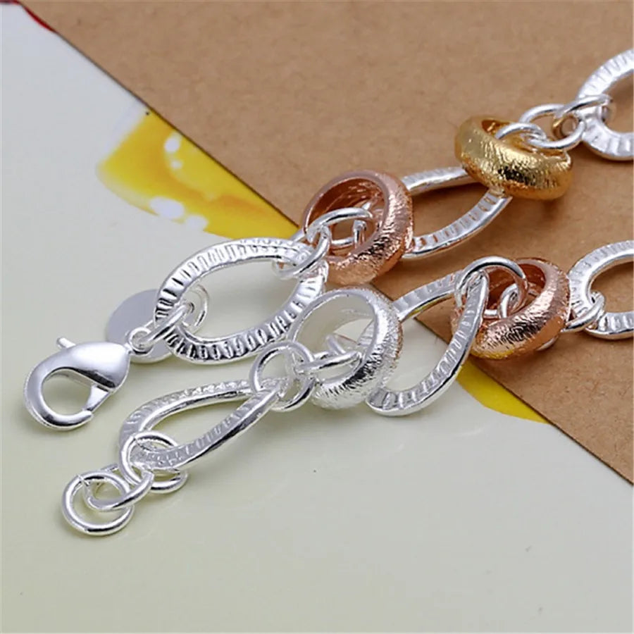 925 Sterling Silver Heart Clover Flower Bracelet – 8 Inch Silver Bracelet Qme