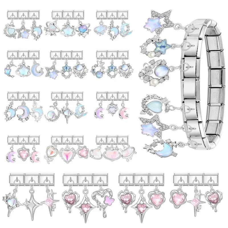 Blue Moon Heart Starfish Italian Charm Links | Modular Bracelet Modular Charm Links Qme