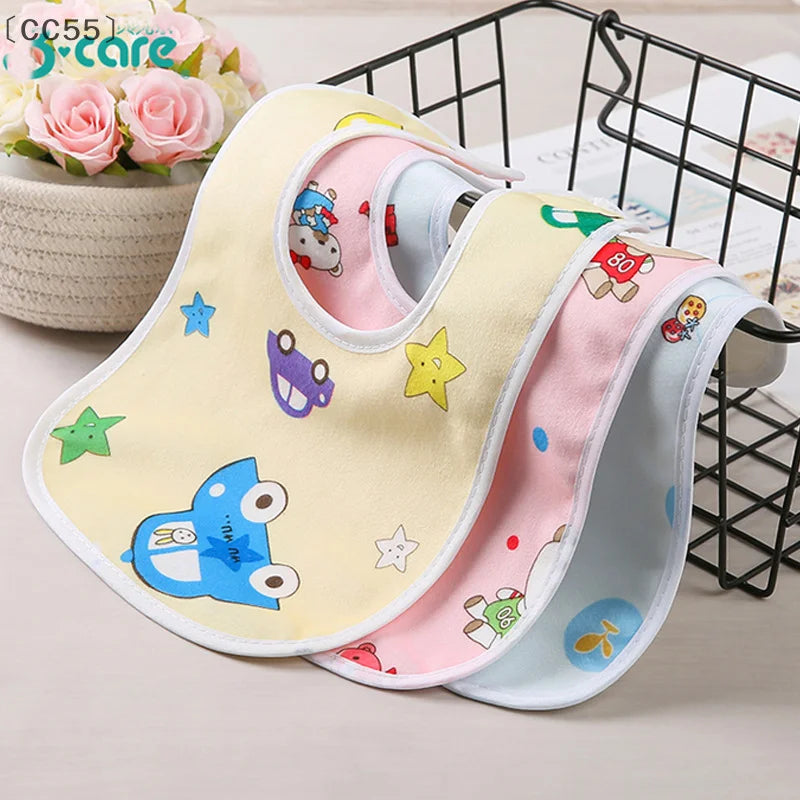 Baby Cartoon Waterproof Snap Bibs – Soft Cotton, 2/5 Pcs Set Baby Bib Set Qst