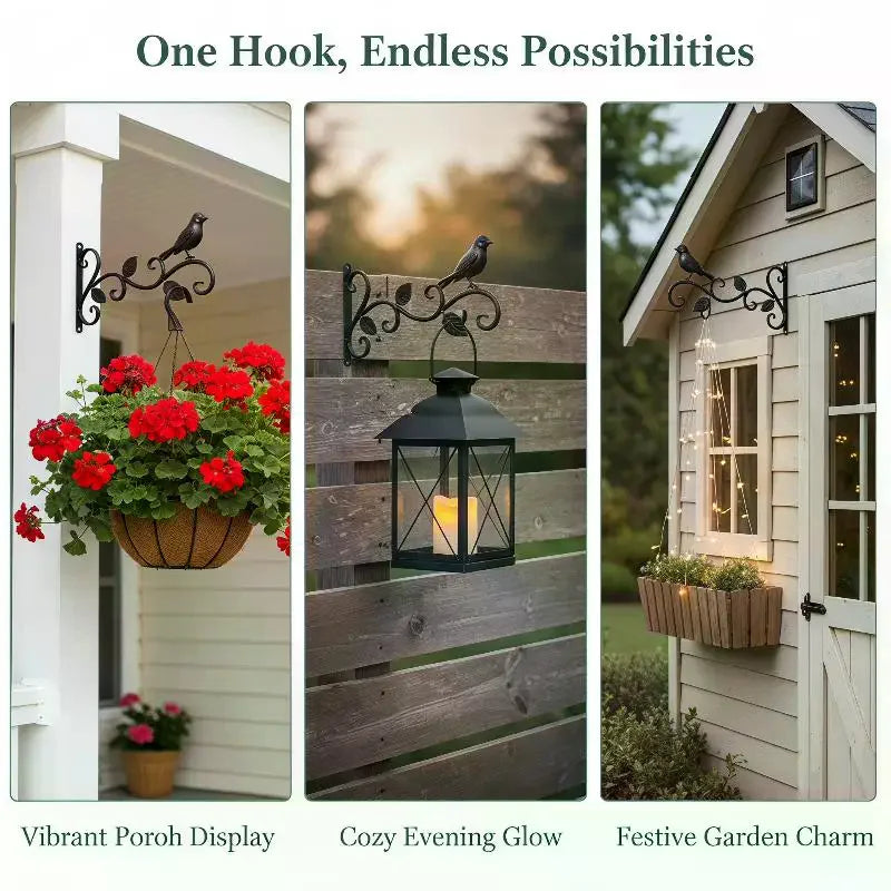 Wrought Iron Hanging Plant Bracket – Bird & Leaf Design Plant Bracket Qme