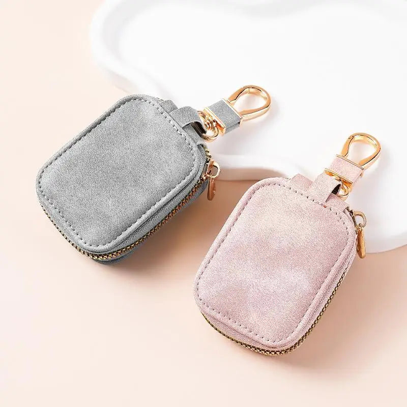 Soft Suede PU Leather Car Key Pouch with Zipper & Carabiner Key Pouch Case Qme