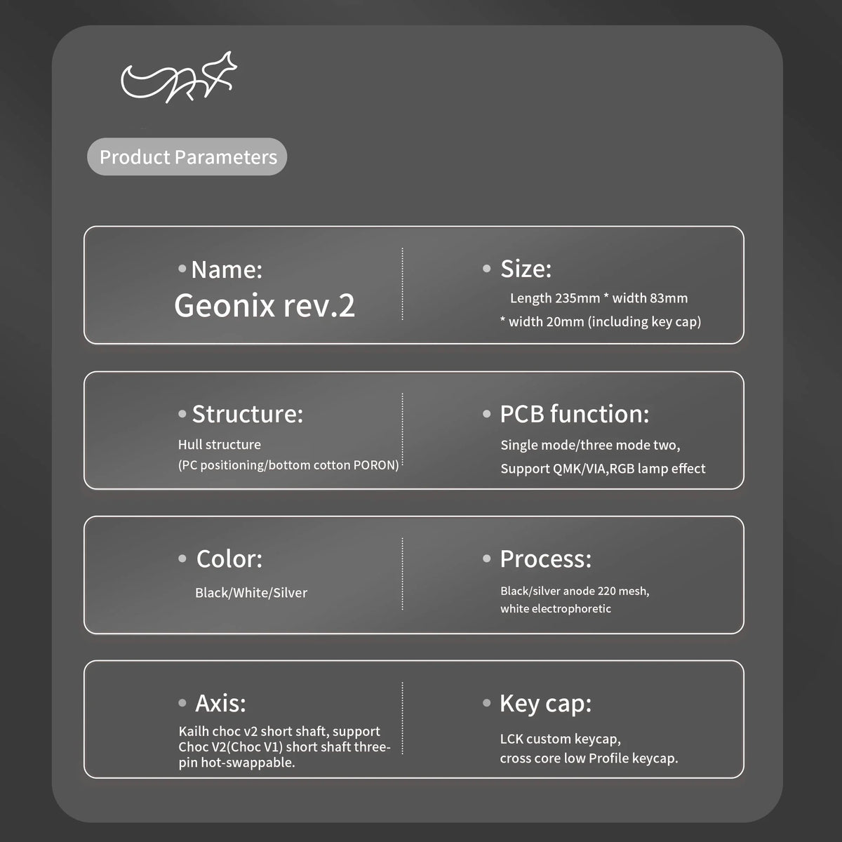 Chosfox Geonix48 Rev 2 Low Profile Mechanical Keyboard Kit Mechanical Keyboard Kit Qme