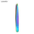 YOUNGCOME Slant Tip Eyebrow Tweezers – Stainless Steel Black Eyebrow Tweezers Qst Rainbow-1pcs