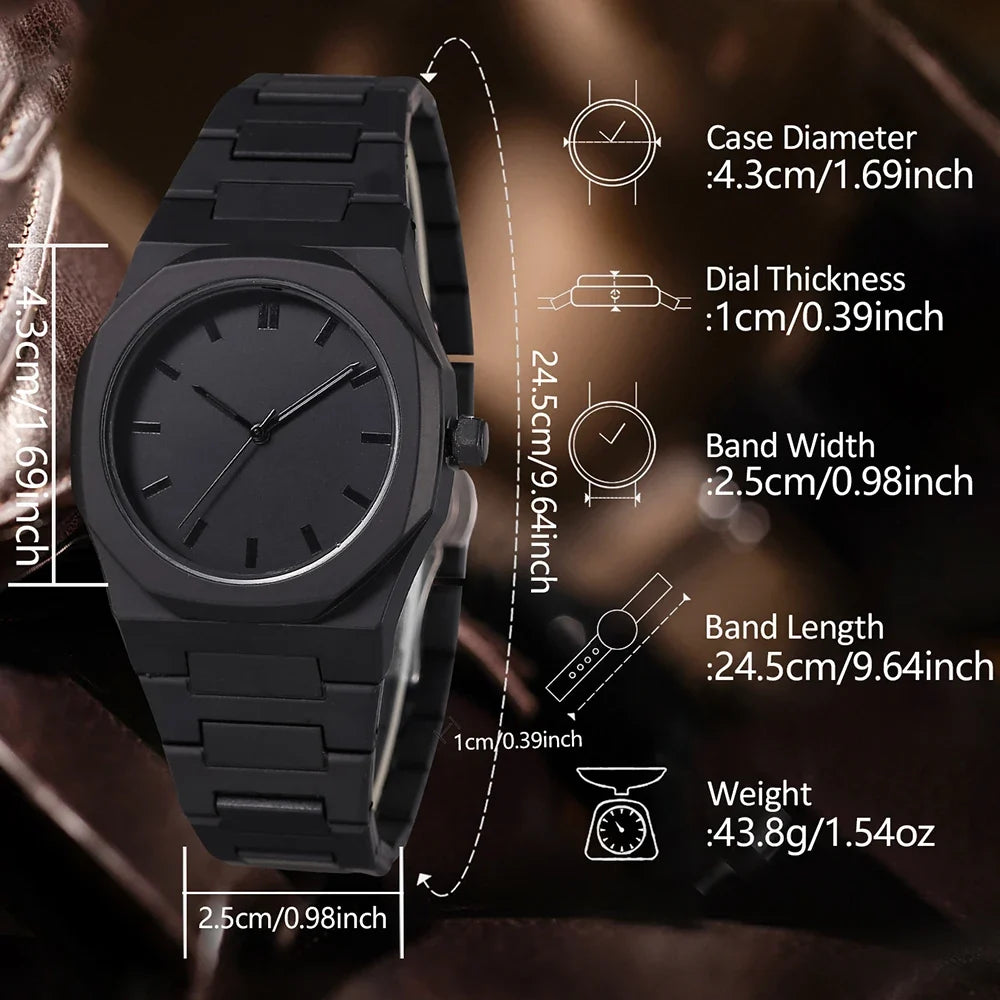 Men's Matte Octagonal Watch & Cuban Bracelet 4-Piece Set Watch & Bracelet Set Qme