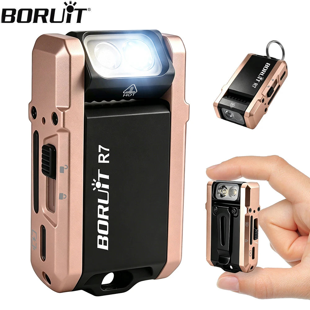 BORUiT R7 Mini Keychain Flashlight 800LM RGB LED Type-C Keychain Flashlight Qst