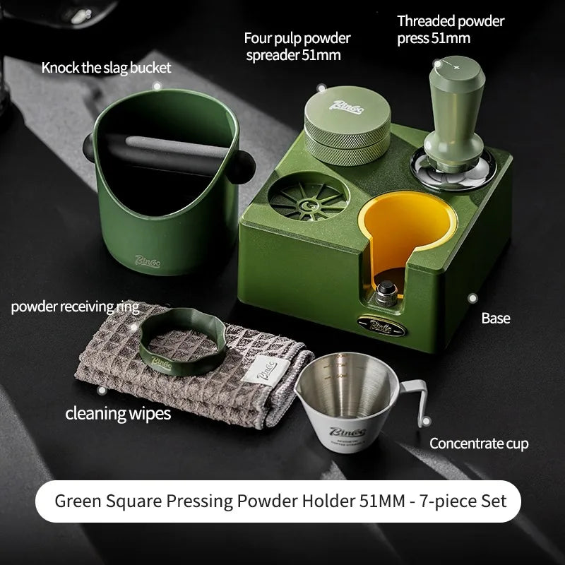 BINCOO 51/58mm Coffee Tamper & Distributor Set with Storage Base Espresso Tamper Set Qst Green 7pcs-51mm