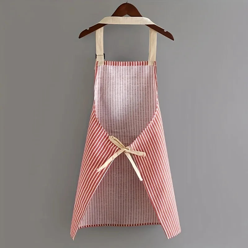 Striped Linen Kitchen Apron – Adjustable Strap & Pocket Kitchen Apron Qme