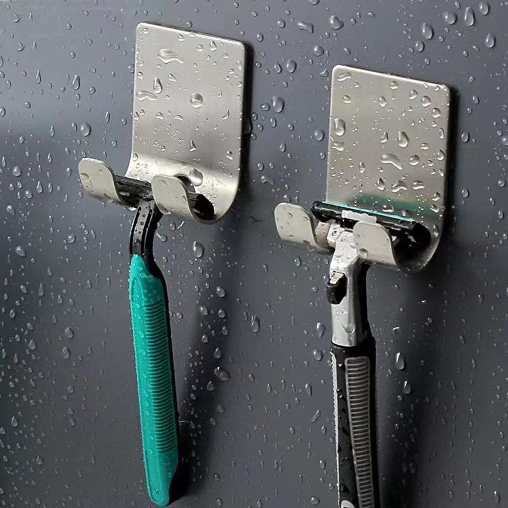 Punch-Free Razor Holder Wall Hook – Space Aluminum No-Drill Bathroom Wall Hook Qme