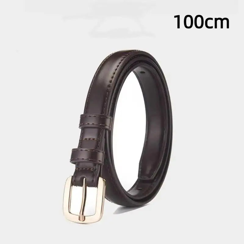 Women's 2cm PU Leather Belt – Slim Metal Buckle Western Style Women's Belt Qst Coffee1