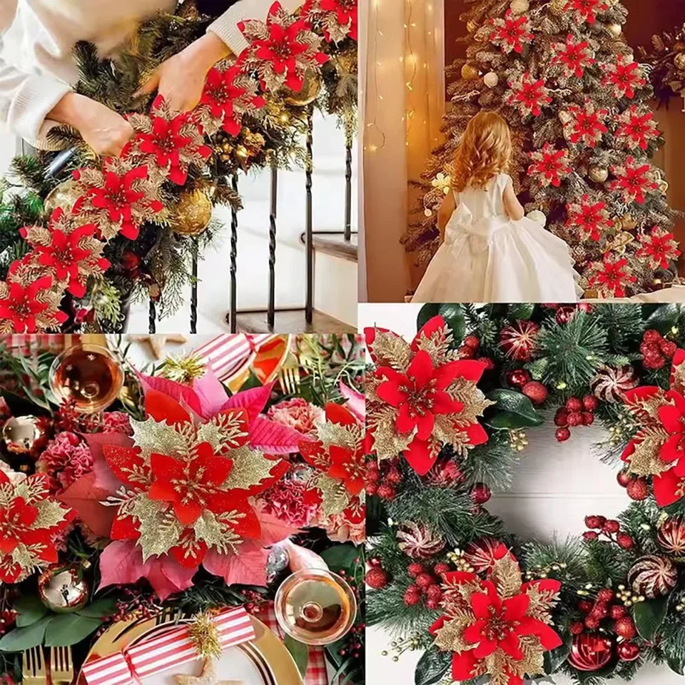 Glitter Christmas Artificial Flower Tree Hanging Ornaments Christmas Tree Ornaments Qme