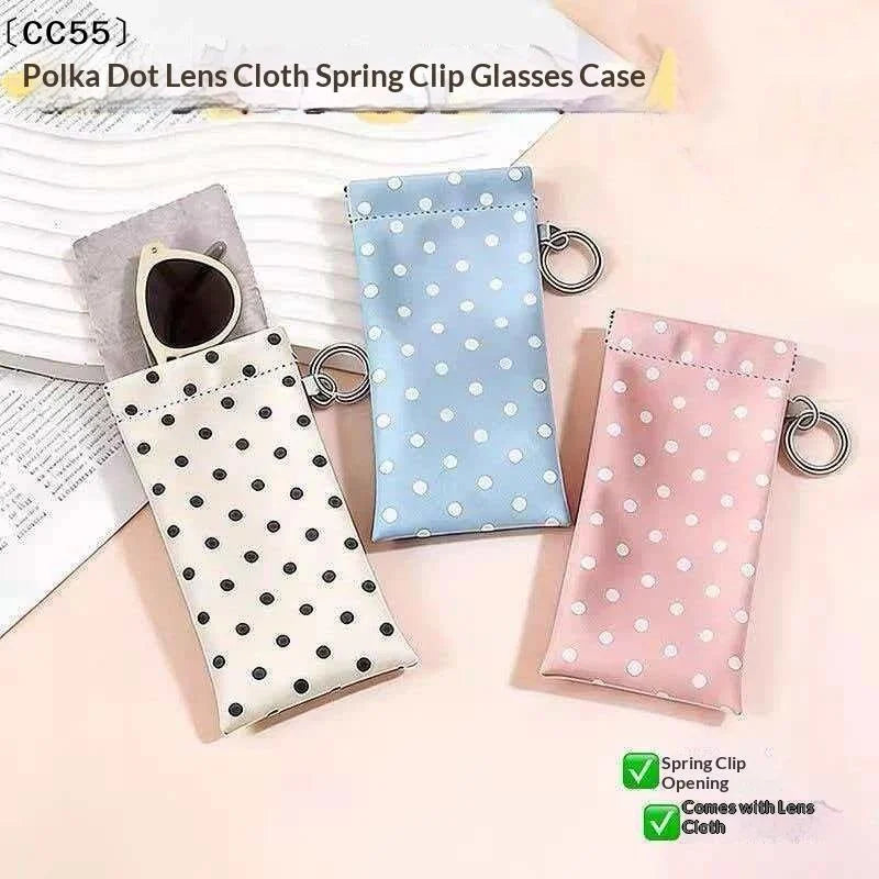Polka Dot Eyeglass Pouch with Keychain – Soft PU Glasses Case Eyeglass Pouch Qst
