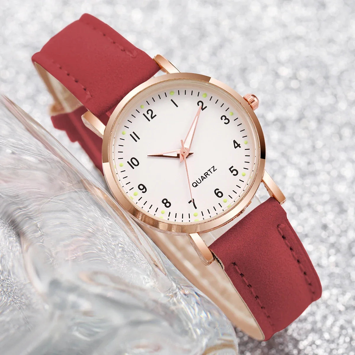 Women's Arabic Dial Quartz Watch & Leather Bracelet Set Quartz Watch Set Qme