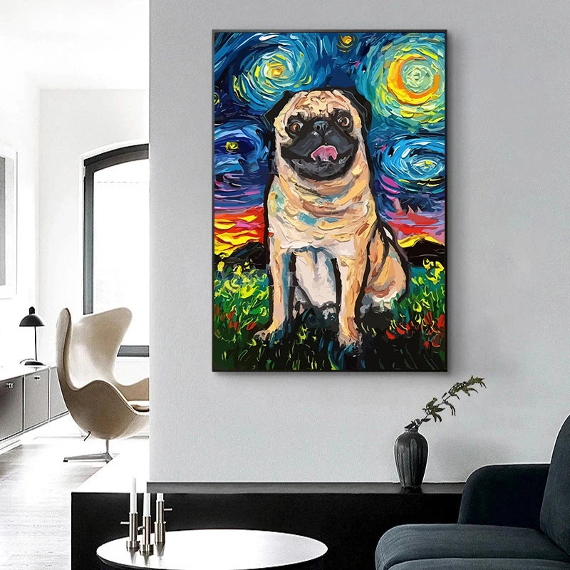 Van Gogh Starry Night Dog Canvas Print | German Shepherd Wall Art Canvas Wall Art Qst