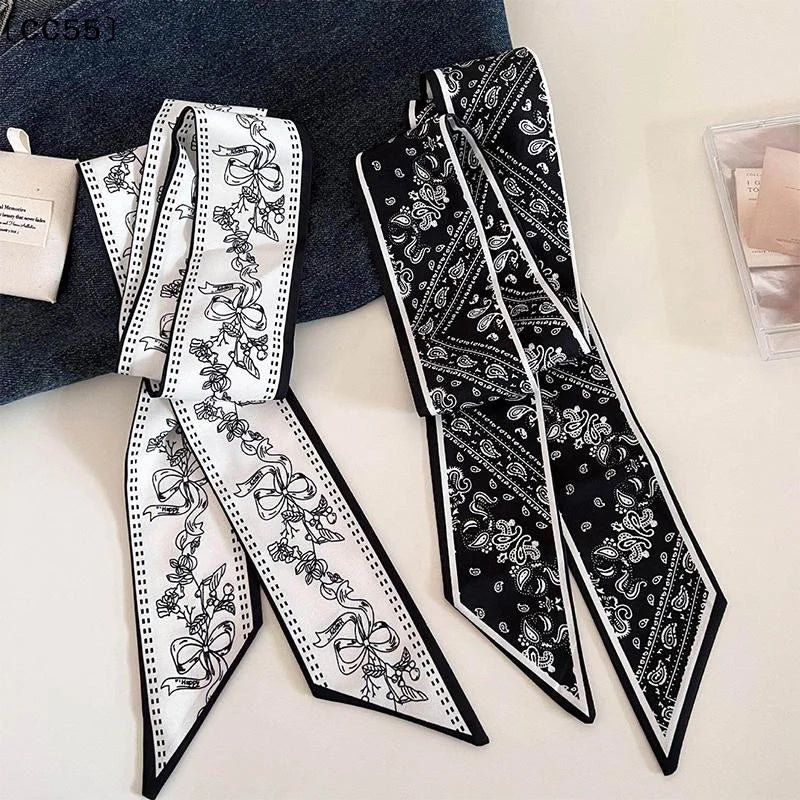 Women's Polka Dot Narrow Long Scarf – Headband, Bag Ribbon & Tie Narrow Ribbon Scarf Qst