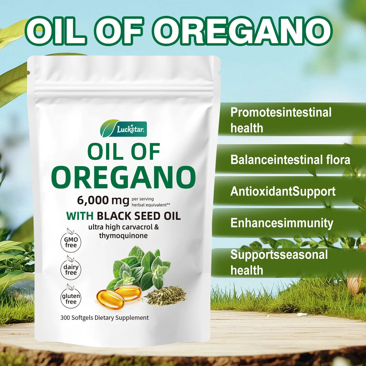 Oil of Oregano 300 Softgels 6000mg + Black Seed Oil | Docteat Herbal Supplement Softgels Qst