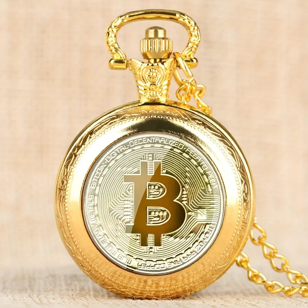 Retro Golden Coin Quartz Pocket Watch – Commemorative Collectible Quartz Pocket Watch Qme