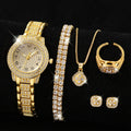 Women's Gold Rhinestone Watch Ring Necklace Earrings Set Jewelry & Watch Set Qme Coffee