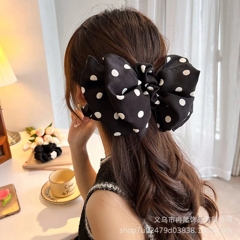 Polka Dot Satin Spring Clip – Retro Korean Bubble Hairpin Satin Hair Clip Qme