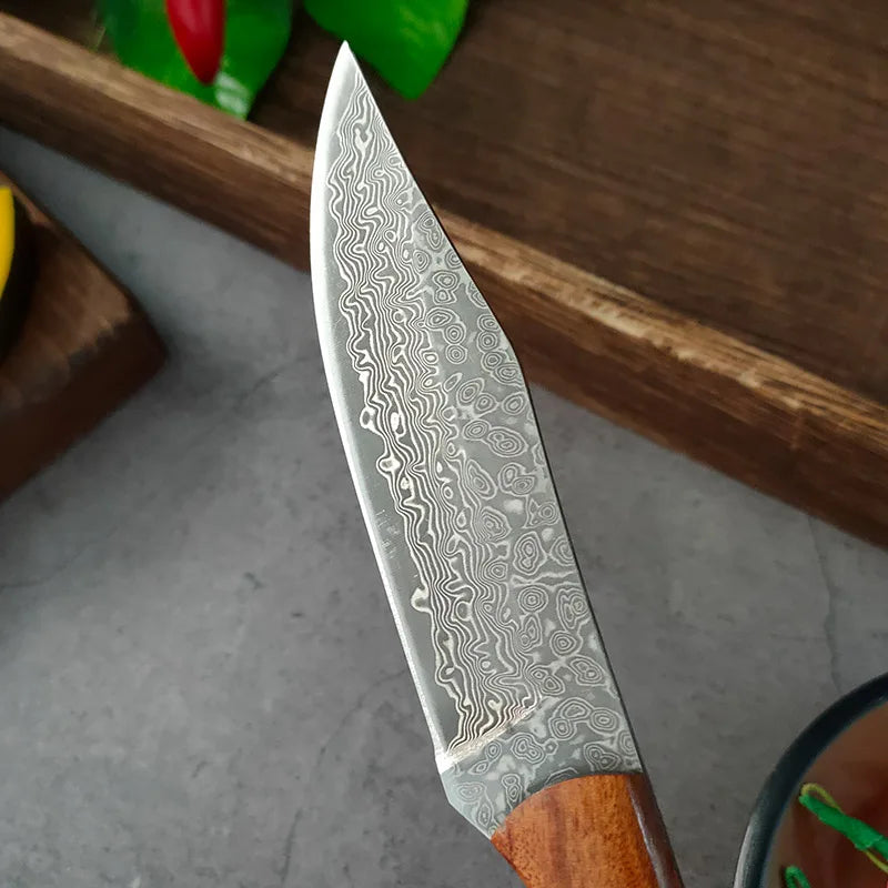 Damascus Steel Kitchen Knife – Hand Forged Wood Handle | InLeung Damascus Kitchen Knife Qst