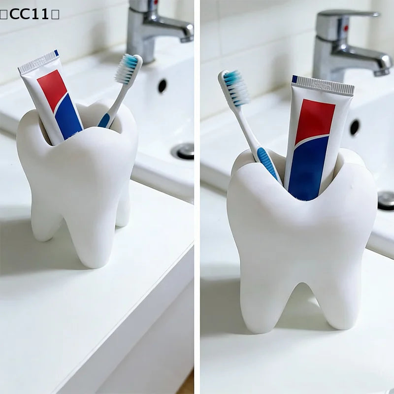 Tooth-Shaped Toothbrush & Makeup Brush Holder Organizer Bathroom Organizer Qme