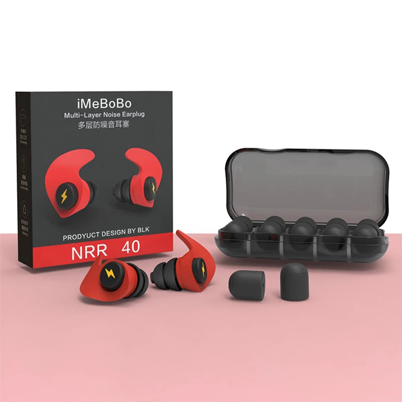 XceeFit Reusable Cochlea Sleep Earplugs – 3-Layer Noise Reduction Sleep Earplugs Qst Red