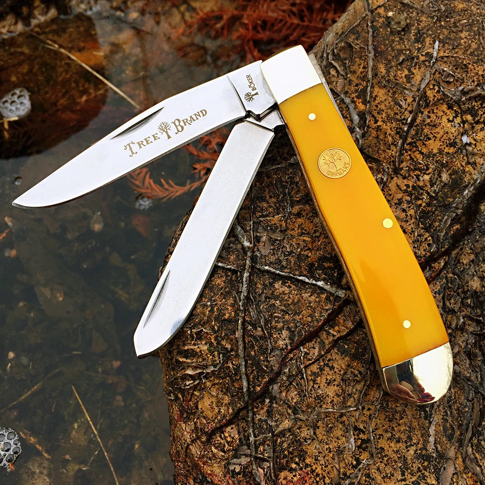 Z.QIAN Bone Handle Slip Joint Multi-Blade Folding Pocket Knife Folding Pocket Knife Qst yellow