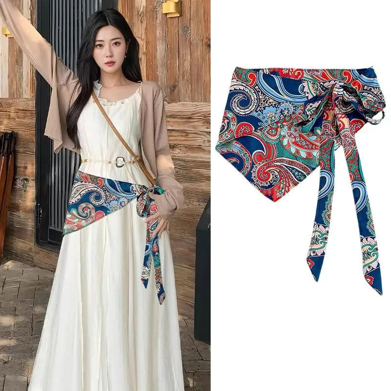 Vintage Ethnic Cashew Flower Scarf Waist Belt for Women Women's Waist Belt Qst A4