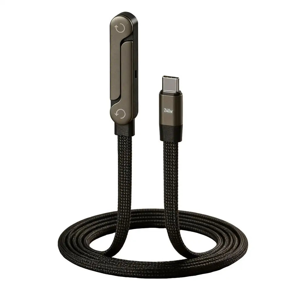 9FT Right Angle USB-C Fast Charging Cable with Wire Holder USB-C Charging Cable Qme 240W