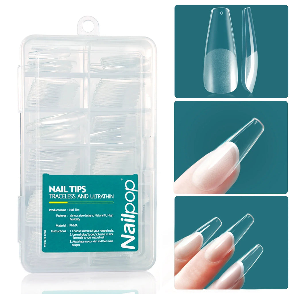 Nailpop Soft Gel Tips Medium Almond Coffin 120pcs | Nailpop Artificial Nail Tips Qme