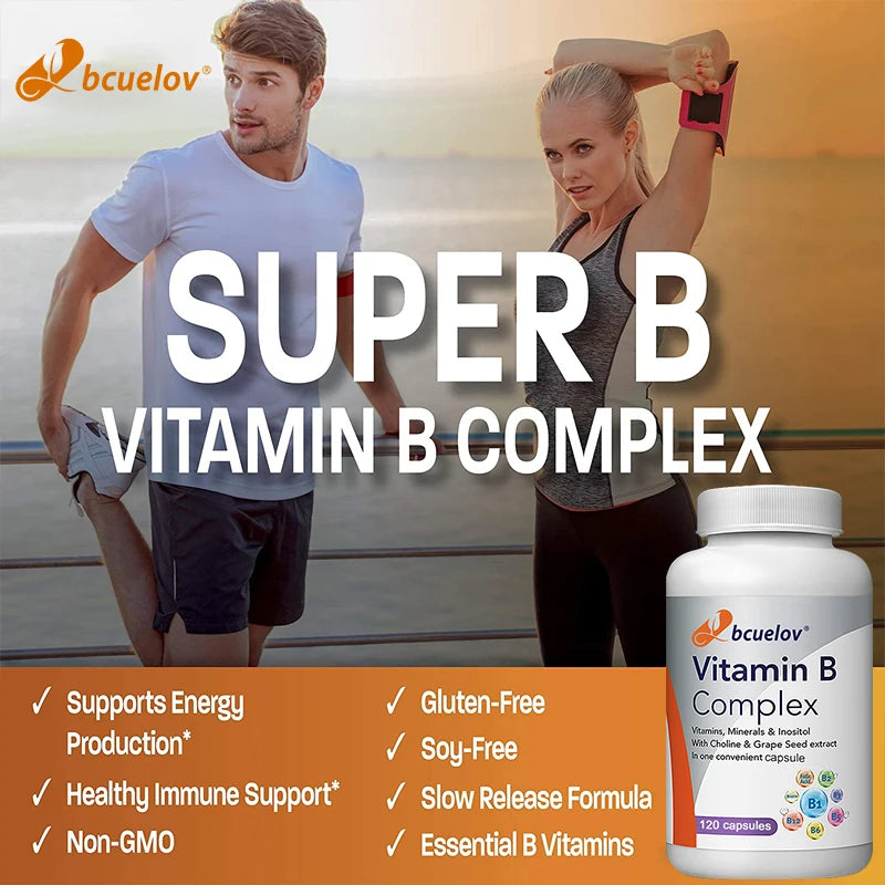 Vitamin B-Complex Capsules B1–B12 + Biotin + Folic Acid 6000mcg B-Vitamin Supplement Qst