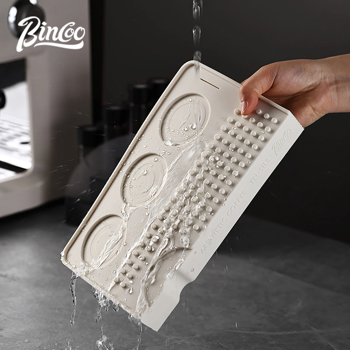 Bincoo Corner Coffee Bar Mat – Tamping Pad & Drip Tray Barista Workstation Mat Qst