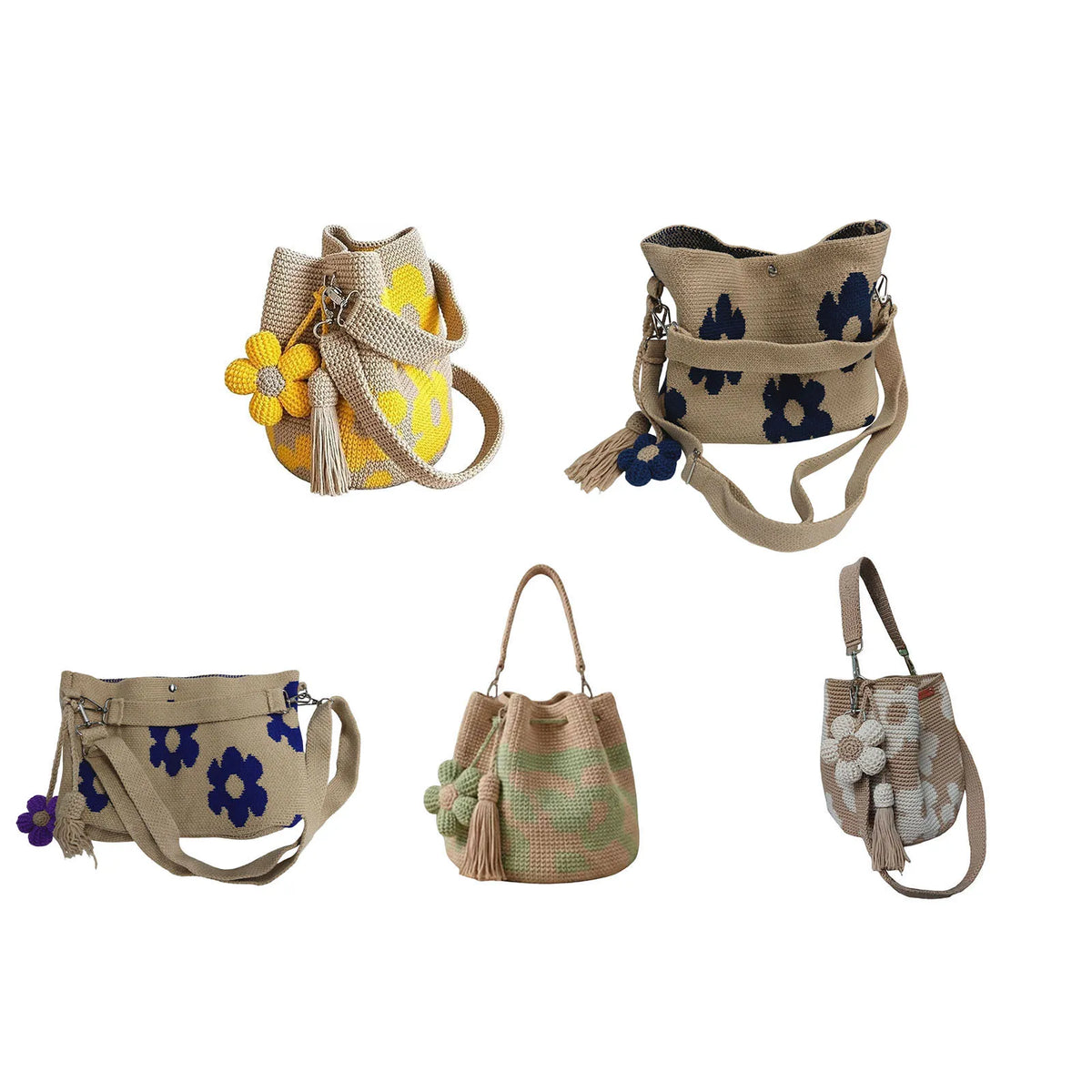 Boho Beach Handbag Embroidery Flower Tassel Bucket Bag Boho Bucket Handbag Qme