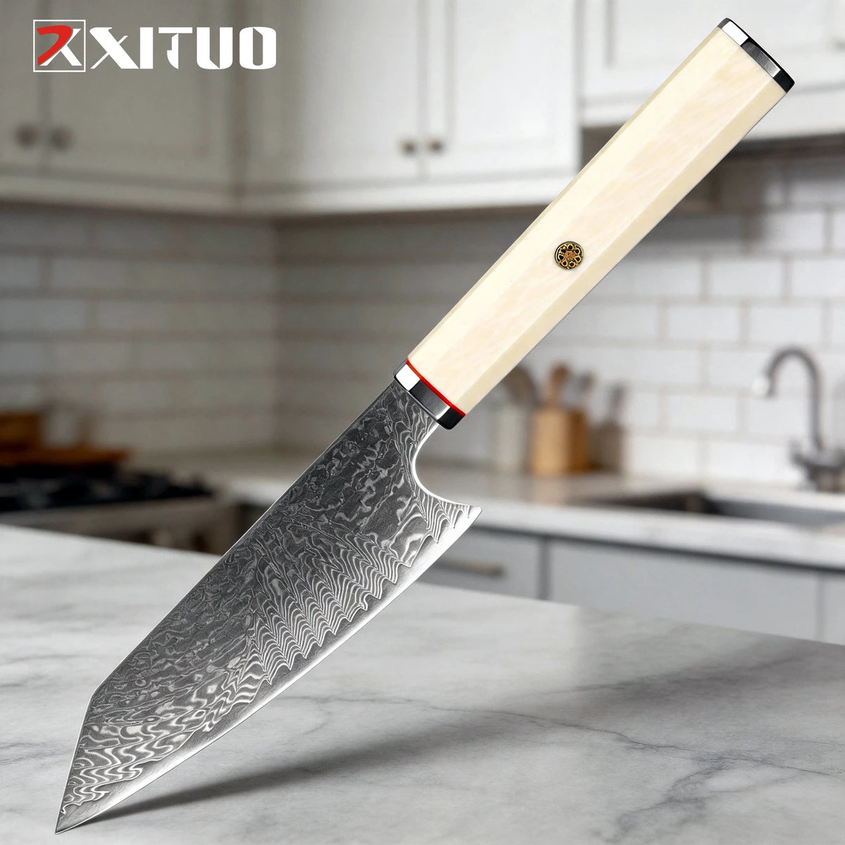 XITUO 6" Kiritsuke Damascus Steel Chef Knife – Ivory Handle Damascus Kitchen Knife Qst
