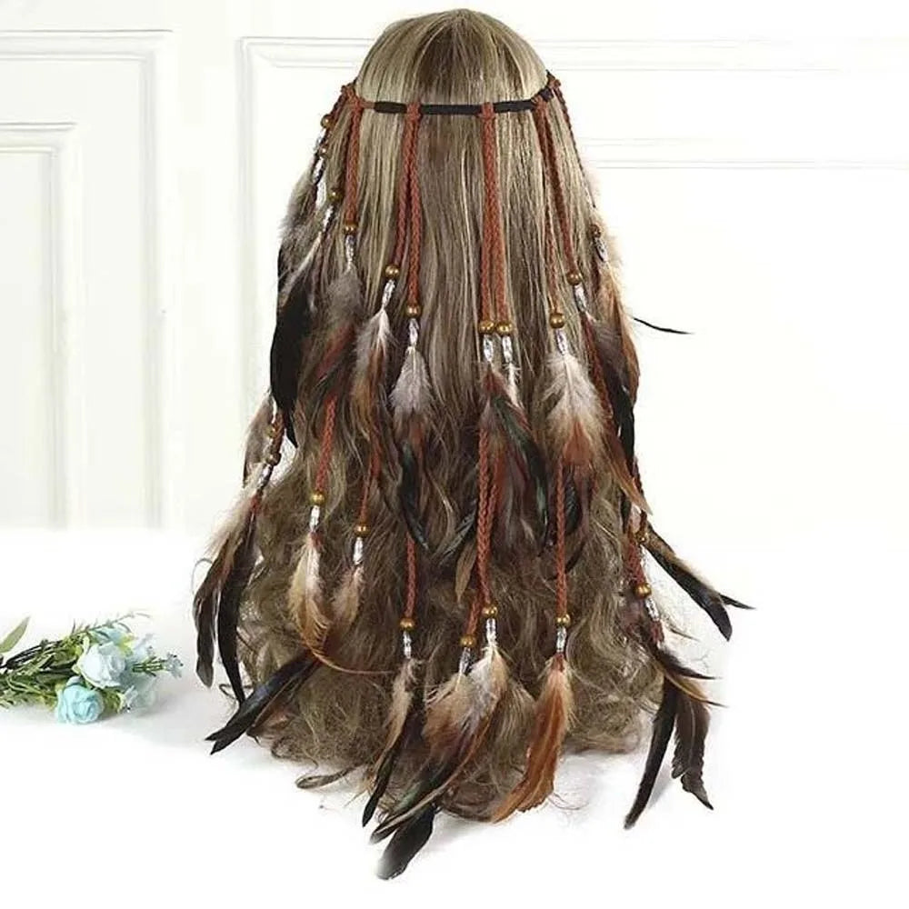 Boho Feather Headpiece – Braided Cord Orange Plumage Boho Hair Headpiece Qme Original Color