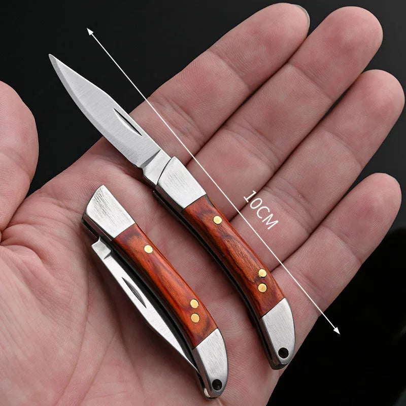 Swayboo Mini Folding Pocket Knife – Wood Handle Keychain EDC Folding Pocket Knife Qst 1PCS Small Red