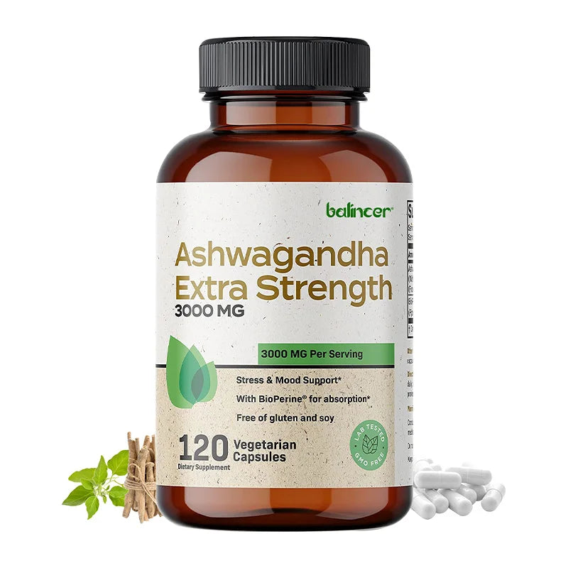 Ashwagandha 3000mg Capsules with Black Pepper | VITALXTRA Herbal Supplement Qst