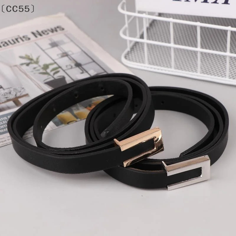Women's Thin PU Leather Belt – Metal Buckle Waistband Leather Waist Belt Qst