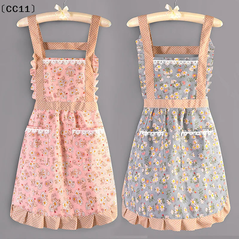 Canvas Floral Cotton Apron – Stain Resistant & Scrubable Kitchen Apron Qme