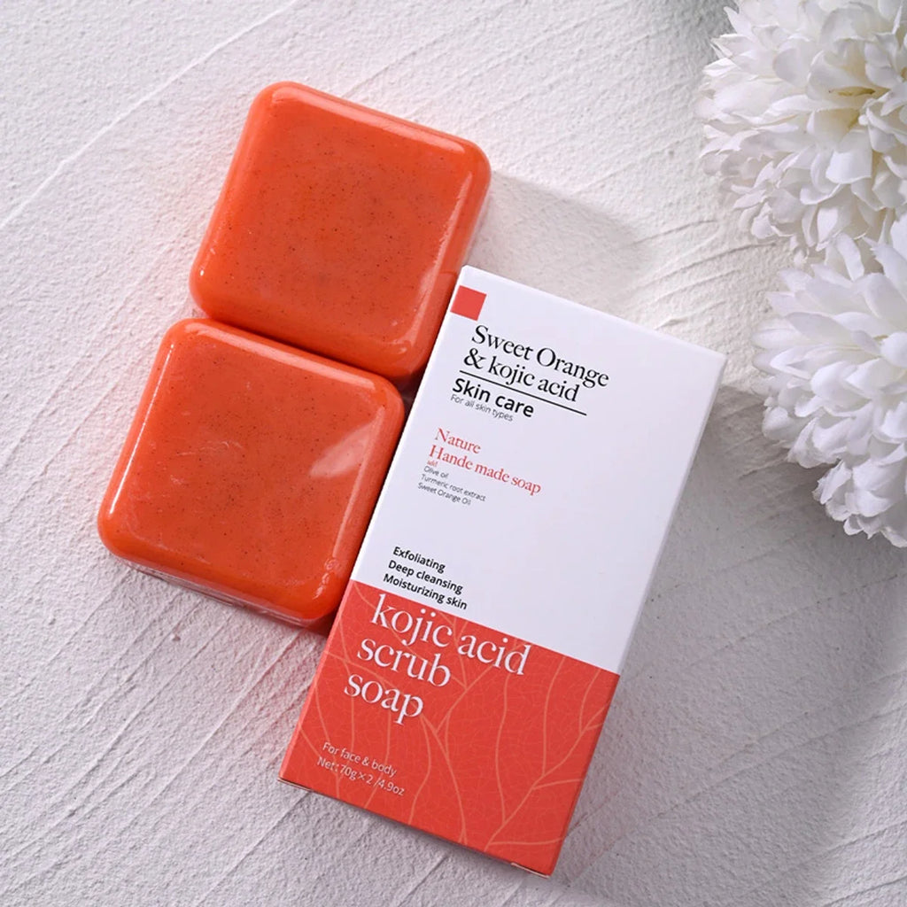 Kojic Acid Scrub Soap – Orange & Papaya Body & Face Wash Brightening Scrub Soap Qme