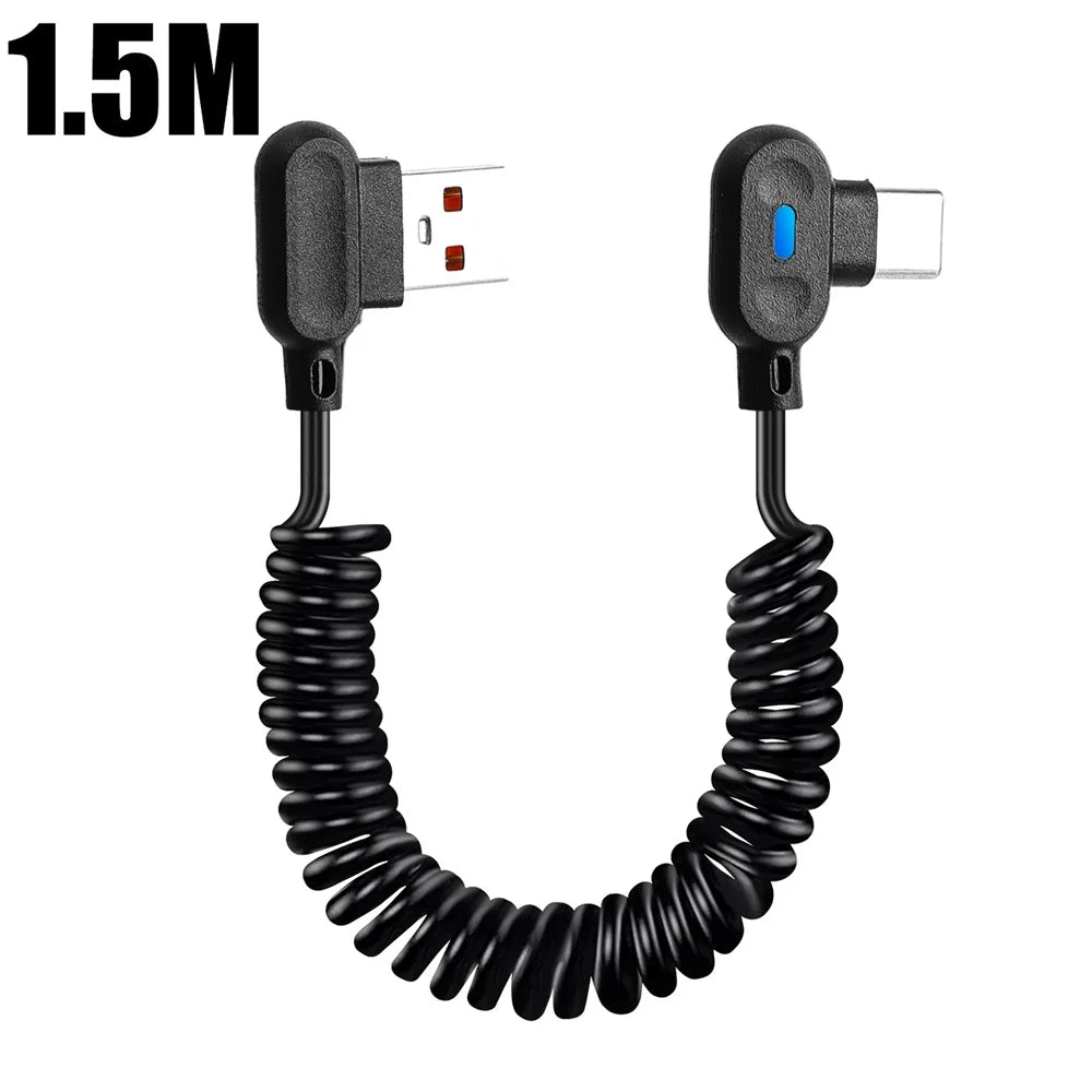 USB-C 90° Elbow Coiled Fast Charging Spring Cable 1m USB-C Charging Cable Qme 1.5m