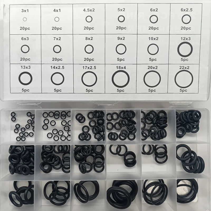 225-Piece Nitrile Rubber O-Ring Assortment & Gasket Seal Kit O-Ring Gasket Kit Qst