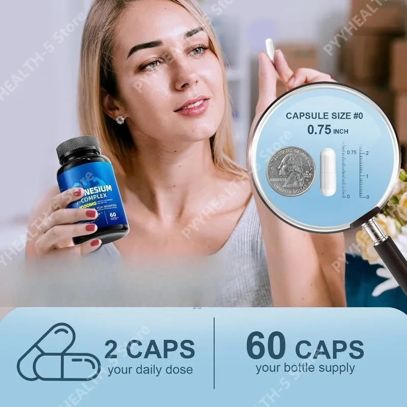 Magnesium 7 Complex – Zinc, D3 & B6 | 60 Capsules Magnesium Supplement Qst