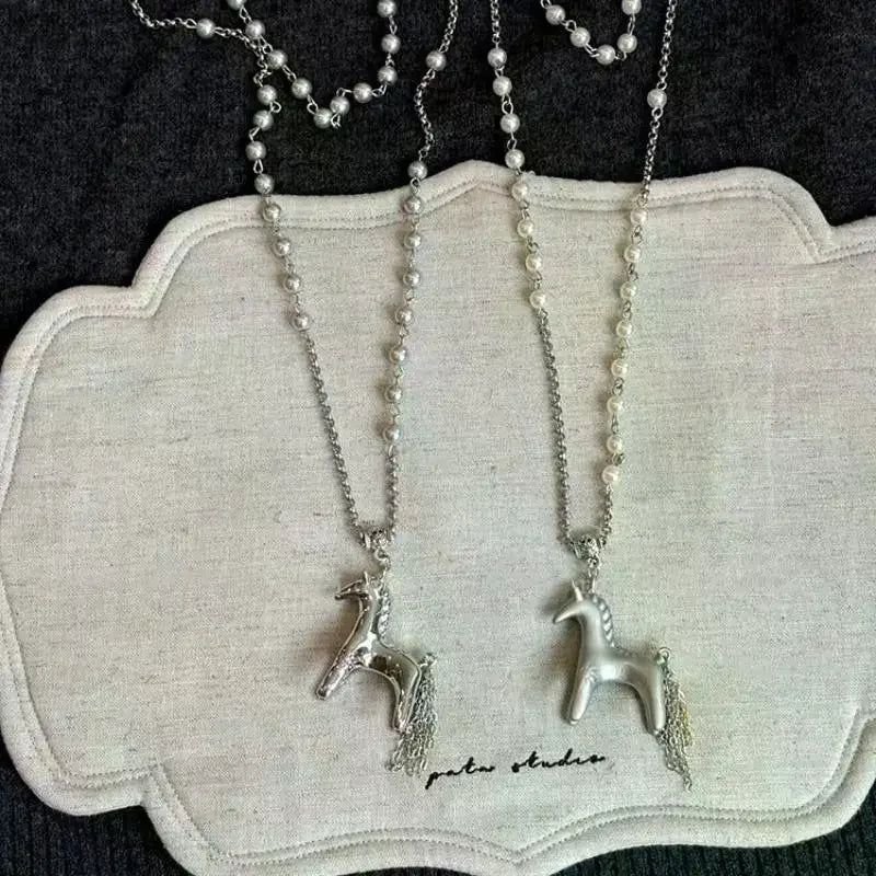 Korean Pearl Pony Pendant Necklace for Women & Girls Pendant Necklace Qme