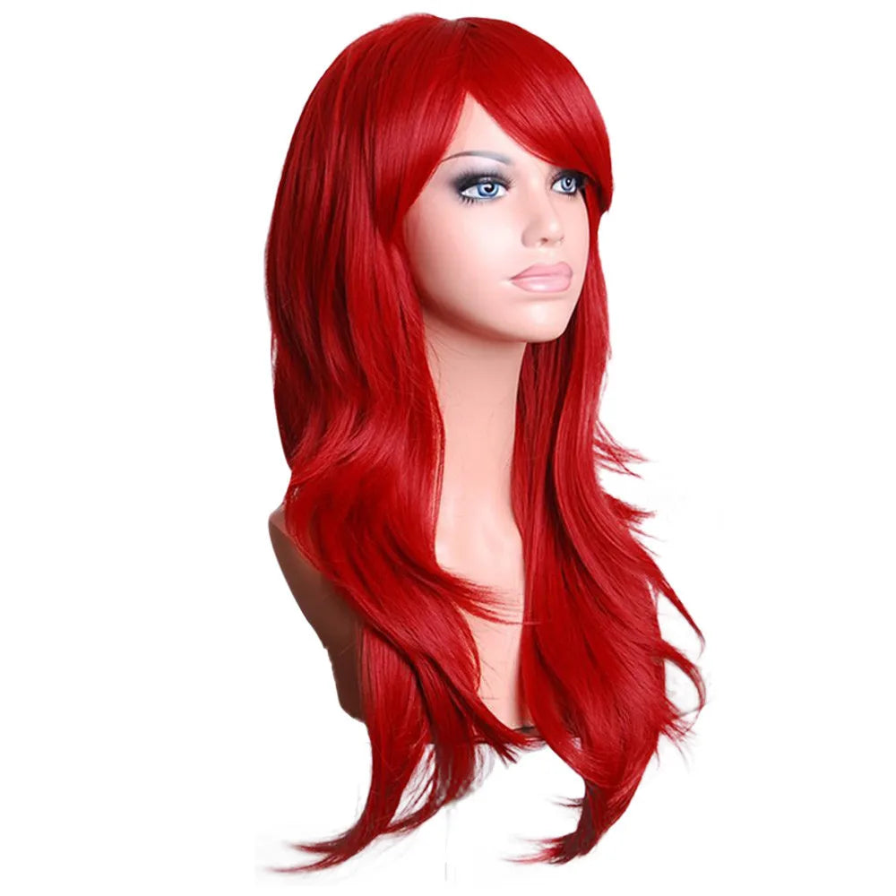 Red Wavy Curly Cosplay Wig – Long Synthetic Hair & Wig Cap Cosplay Wig Qme